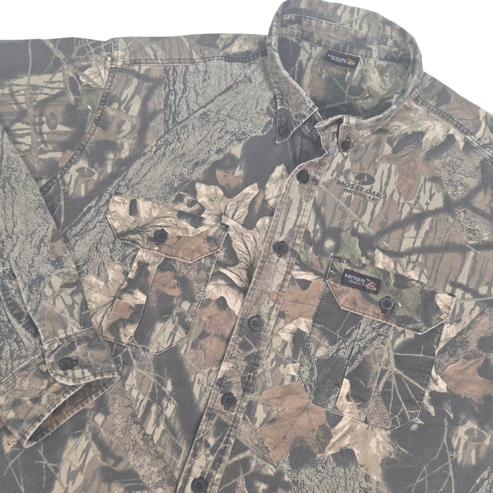 Vintage Rattlers Brand Hunting‎ Shirt Mens Large Camo Mossy Oak Break Up USA